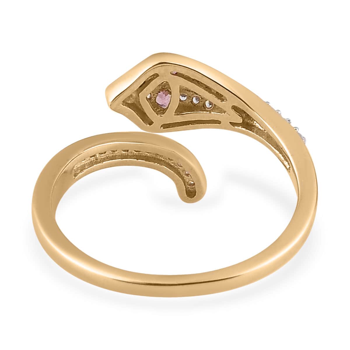 Luxoro 10K Yellow Gold Premium Morro Redondo Pink Tourmaline, White Zircon Snake Ring (Size 7.0) 0.25 ctw image number 4