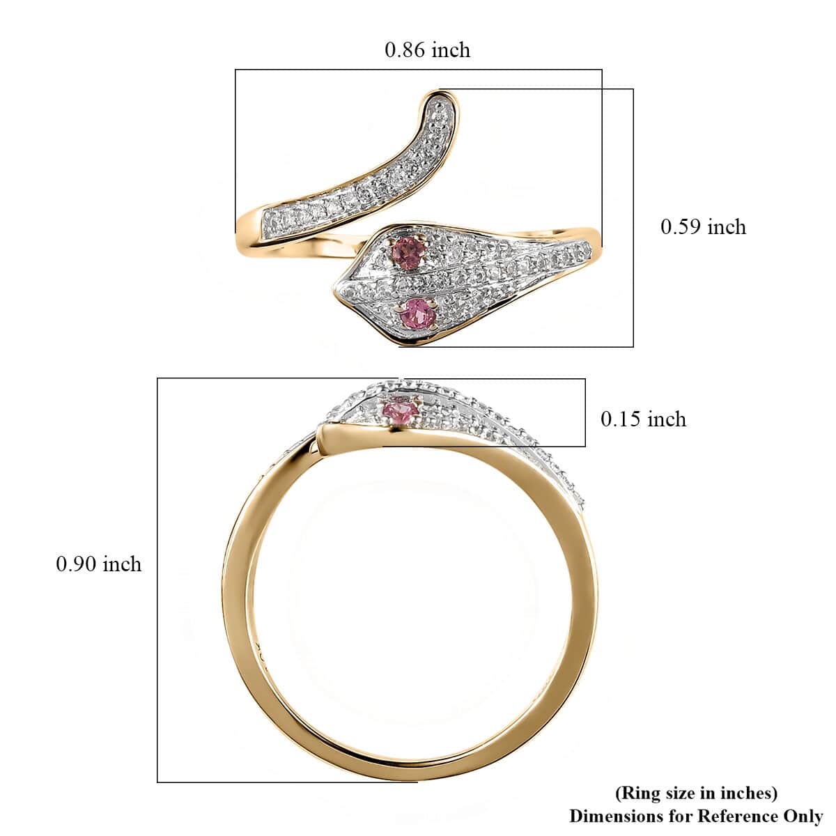 LUXORO AA  10K Yellow Gold Premium Morro Redondo Pink Tourmaline, Natural White Zircon Snake Ring (Size 7.0) (2.30 g) 0.25 ctw image number 5