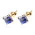 Luxoro 10K Yellow Gold Asscher Cut Tanzanite Solitaire Stud Earrings 1.35 ctw image number 3