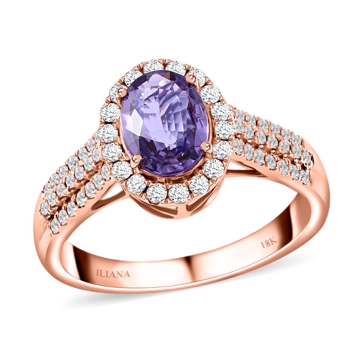 Certified & Appraised ILIANA 18K Rose Gold AAA Madagascar Purple Sapphire and G-H SI Diamond Halo Ring 4.10 Grams 1.90 ctw image number 0