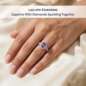 Certified and Appraised Iliana AAA Madagascar Purple Sapphire and G-H SI Diamond 1.90 ctw Halo Ring in 18K Rose Gold (Size 6.0) 4.10 Grams