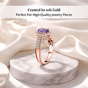 Certified and Appraised Iliana AAA Madagascar Purple Sapphire and G-H SI Diamond 1.90 ctw Halo Ring in 18K Rose Gold (Size 6.0) 4.10 Grams