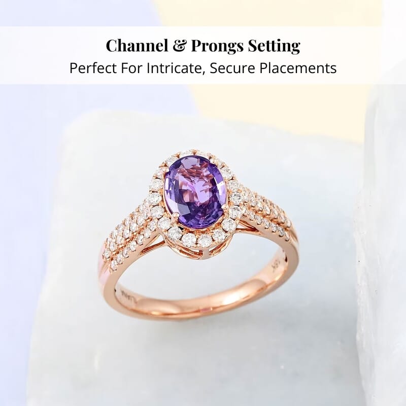 Certified and Appraised Iliana AAA Madagascar Purple Sapphire and G-H SI Diamond 1.90 ctw Halo Ring in 18K Rose Gold (Size 6.0) 4.10 Grams