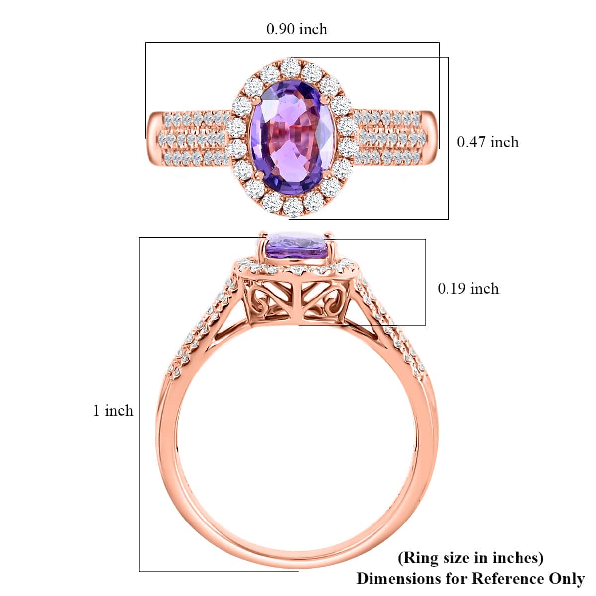 Certified & Appraised ILIANA 18K Rose Gold AAA Madagascar Purple Sapphire and G-H SI Diamond Halo Ring 4.10 Grams 1.90 ctw image number 5