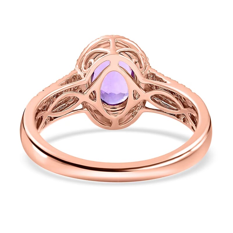 Certified and Appraised Iliana AAA Madagascar Purple Sapphire and G-H SI Diamond 1.90 ctw Halo Ring in 18K Rose Gold (Size 6.0) 4.10 Grams