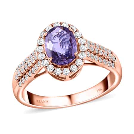 Certified & Appraised Iliana 18K Rose Gold AAA Madagascar Purple Sapphire and G-H SI Diamond Halo Ring (Size 7.0) 4.10 Grams 1.90 ctw image number 0