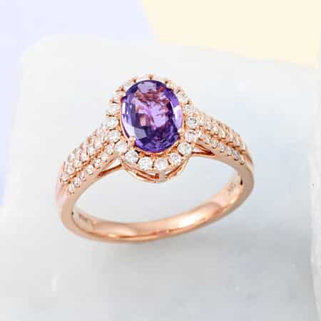 Certified & Appraised Iliana 18K Rose Gold AAA Madagascar Purple Sapphire and G-H SI Diamond Halo Ring (Size 7.0) 4.10 Grams 1.90 ctw image number 1