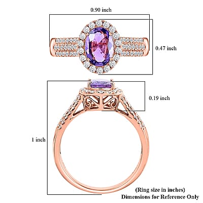 Certified and Appraised Iliana AAA Madagascar Purple Sapphire and G-H SI Diamond 1.90 ctw Halo Ring in 18K Rose Gold (Size 7.0) 4.10 Grams