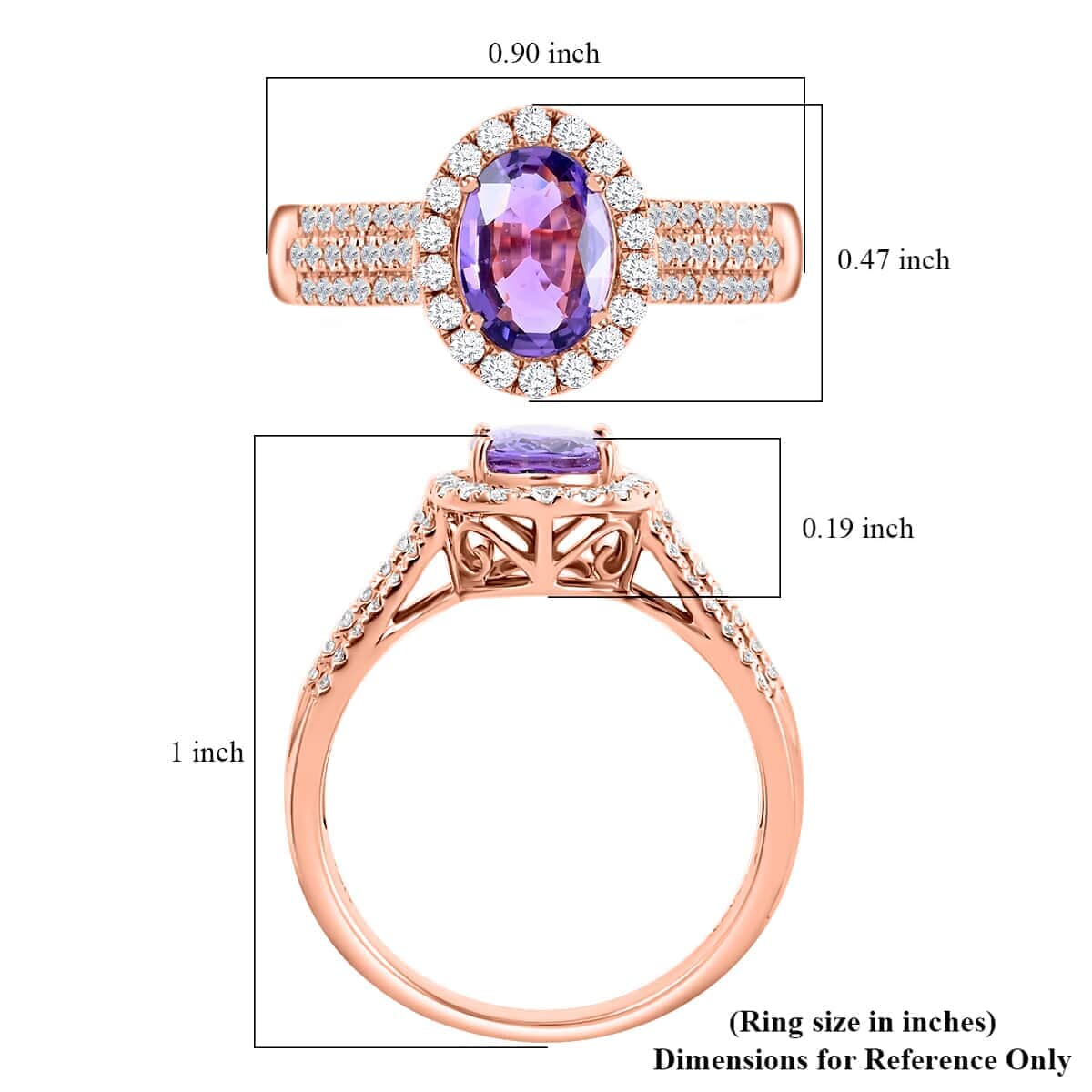 Certified & Appraised Iliana 18K Rose Gold AAA Madagascar Purple Sapphire and G-H SI Diamond Halo Ring (Size 7.0) 4.10 Grams 1.90 ctw image number 5