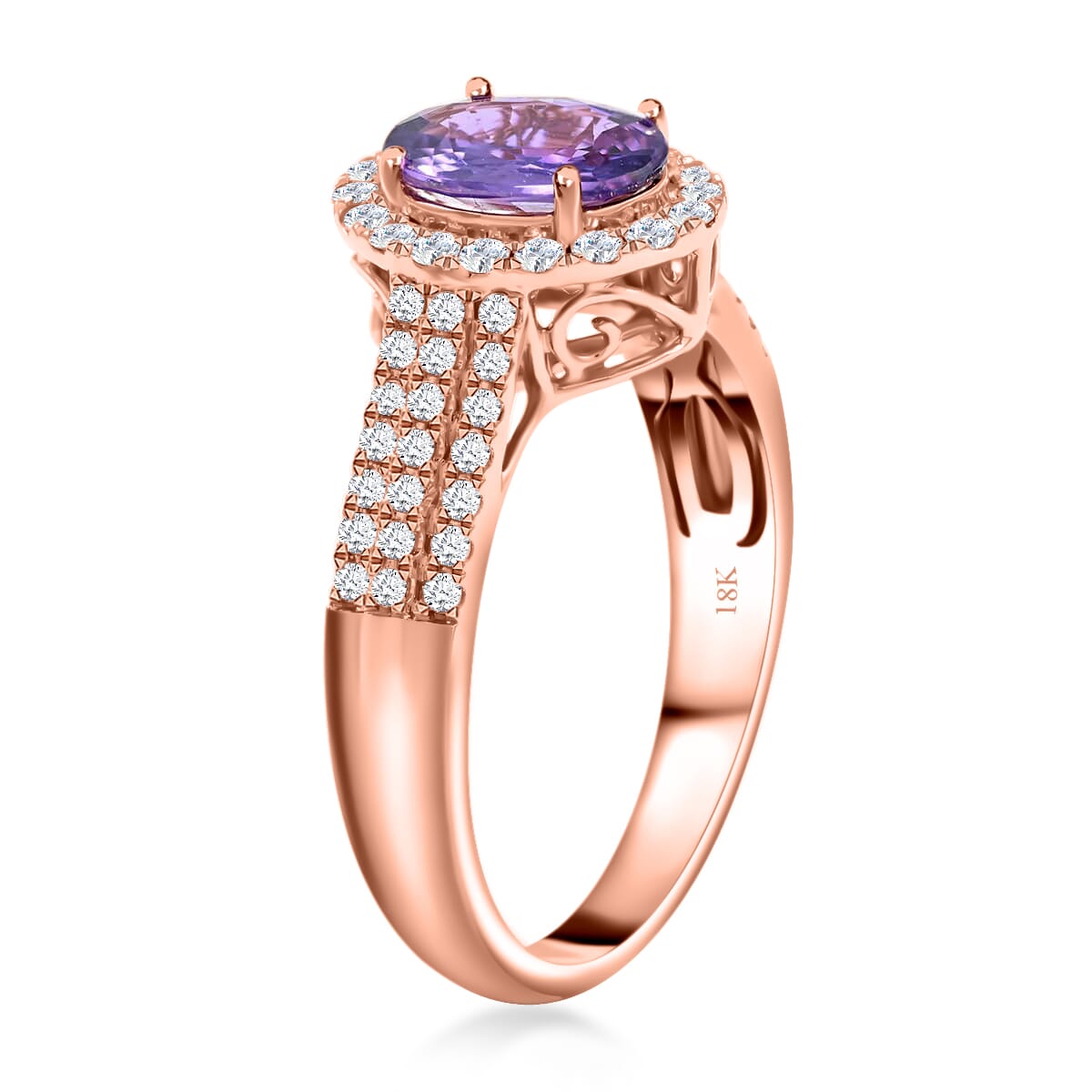 Certified and Appraised Iliana AAA Madagascar Purple Sapphire and G-H SI Diamond 1.90 ctw Halo Ring in 18K Rose Gold (Size 8.0) 4.10 Grams image number 3