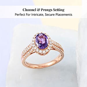 Certified and Appraised Iliana AAA Madagascar Purple Sapphire and G-H SI Diamond 1.90 ctw Halo Ring in 18K Rose Gold (Size 8.0) 4.10 Grams