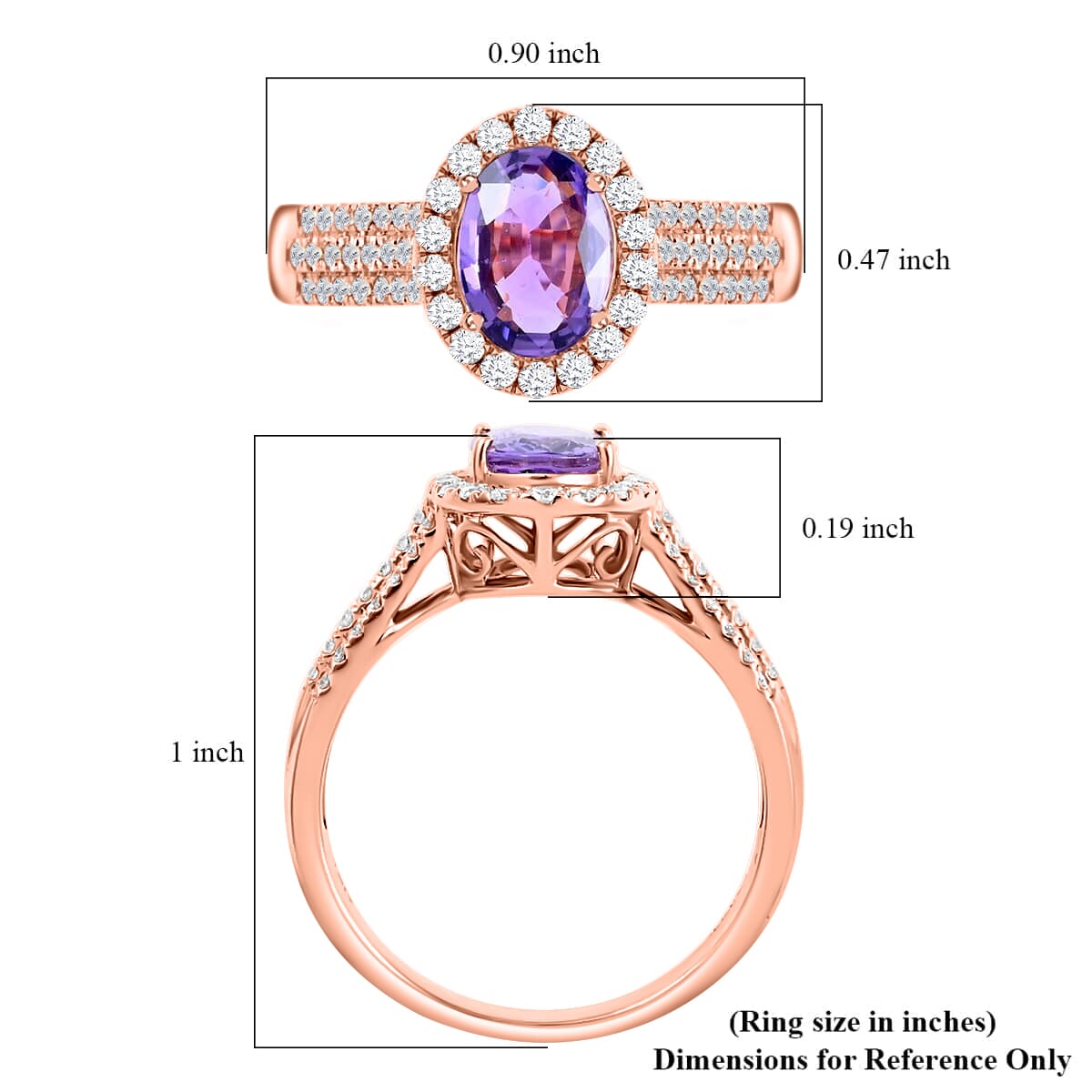 Certified and Appraised Iliana AAA Madagascar Purple Sapphire and G-H SI Diamond 1.90 ctw Halo Ring in 18K Rose Gold (Size 8.0) 4.10 Grams image number 5