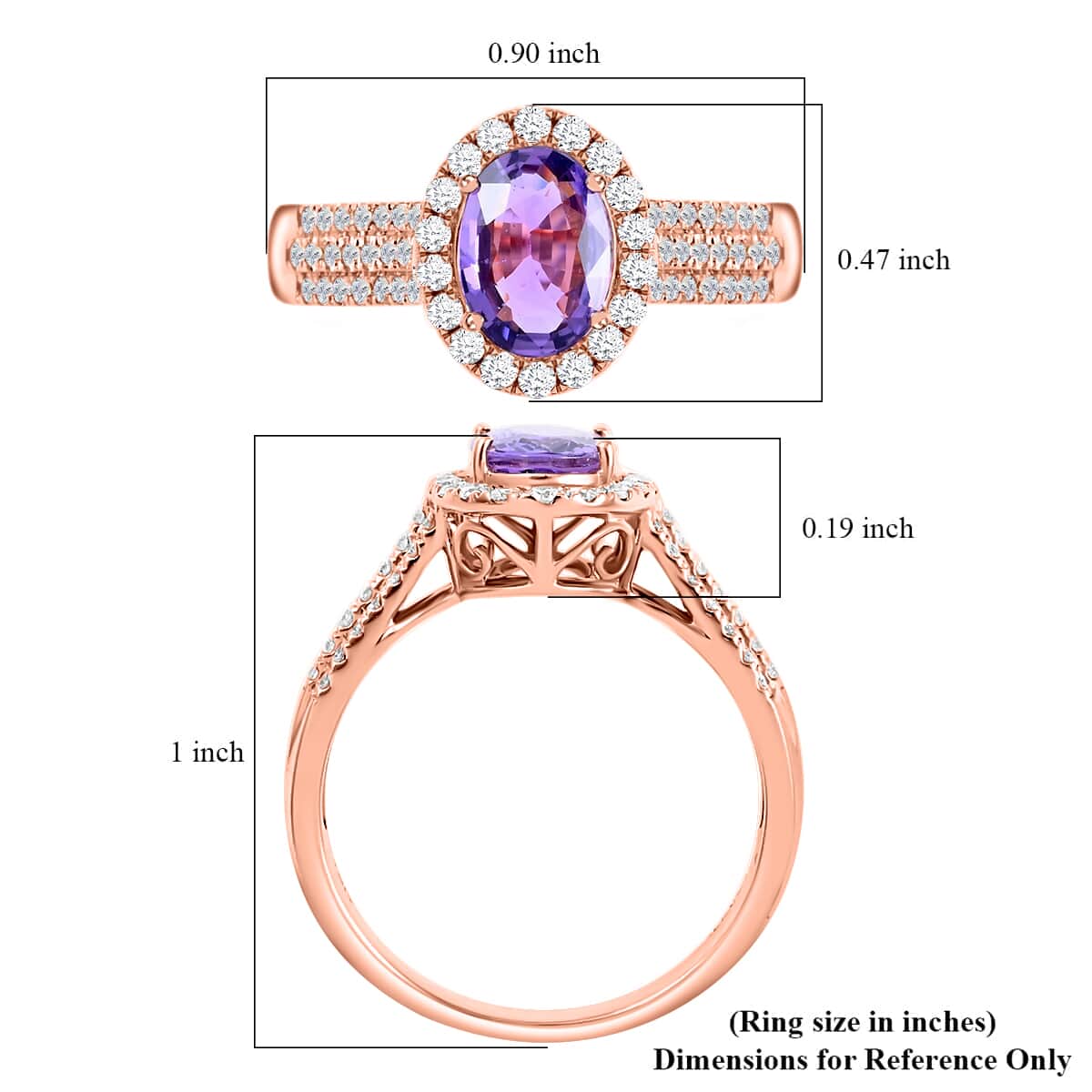 Certified and Appraised Iliana AAA Madagascar Purple Sapphire and G-H SI Diamond 1.90 ctw Halo Ring in 18K Rose Gold (Size 9.0) 4.10 Grams image number 5