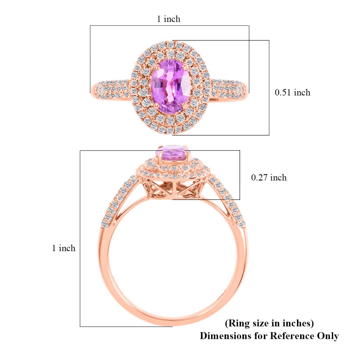 Certified & Appraised ILIANA 18K Rose Gold AAA Madagascar Purple Sapphire and G-H SI Diamond Double Halo Ring 3.85 Grams 1.40 ctw image number 5