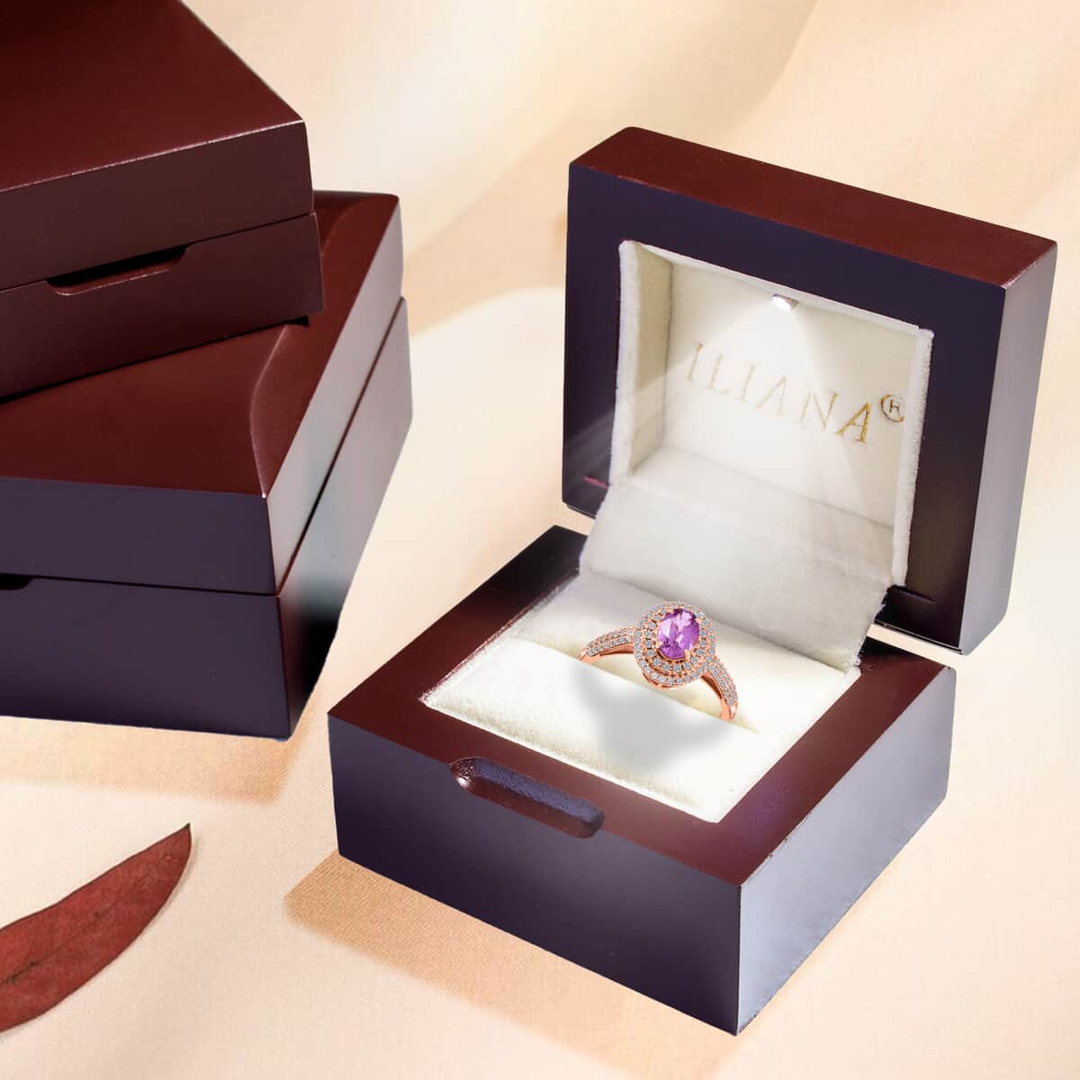 Certified & Appraised ILIANA 18K Rose Gold AAA Madagascar Purple Sapphire and G-H SI Diamond Double Halo Ring 3.85 Grams 1.40 ctw image number 6