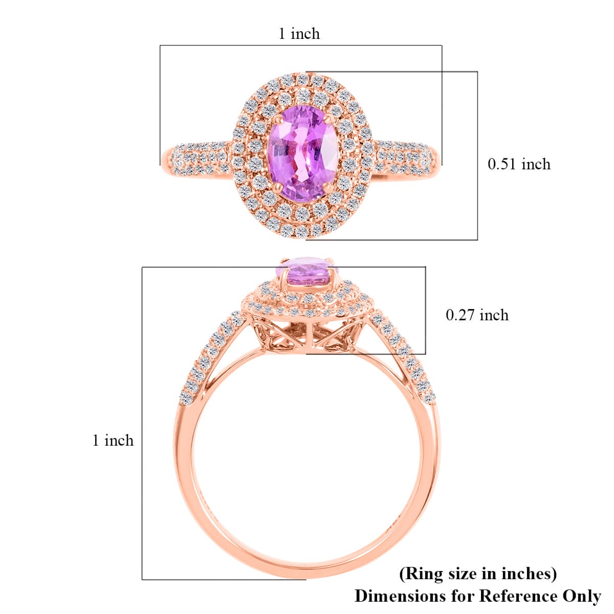 Certified and Appraised Iliana AAA Madagascar Purple Sapphire and G-H SI Diamond 1.40 ctw Double Halo Ring in 18K Rose Gold (Size 7.0) image number 5