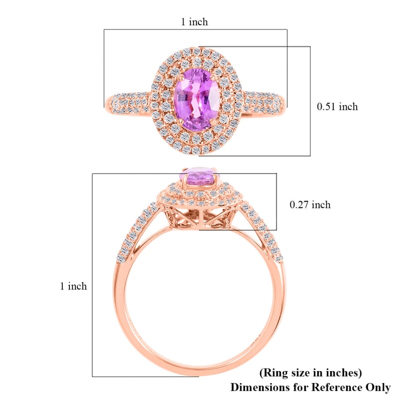 Certified and Appraised Iliana AAA Madagascar Purple Sapphire and G-H SI Diamond 1.40 ctw Double Halo Ring in 18K Rose Gold (Size 7.0)