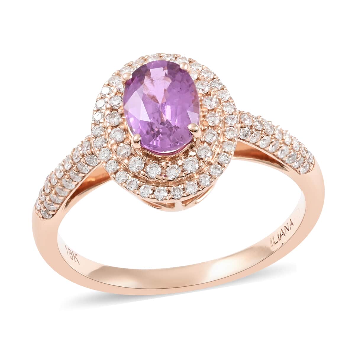 Certified  Iliana 18K Rose Gold AAA Madagascar Purple Sapphire and G-H SI Diamond Double Halo Ring (Size 8.0) 3.85 Grams 1.40 ctw image number 0