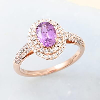 Certified and Appraised Iliana AAA Madagascar Purple Sapphire and G-H SI Diamond 1.40 ctw Double Halo Ring in 18K Rose Gold (Size 8.0)