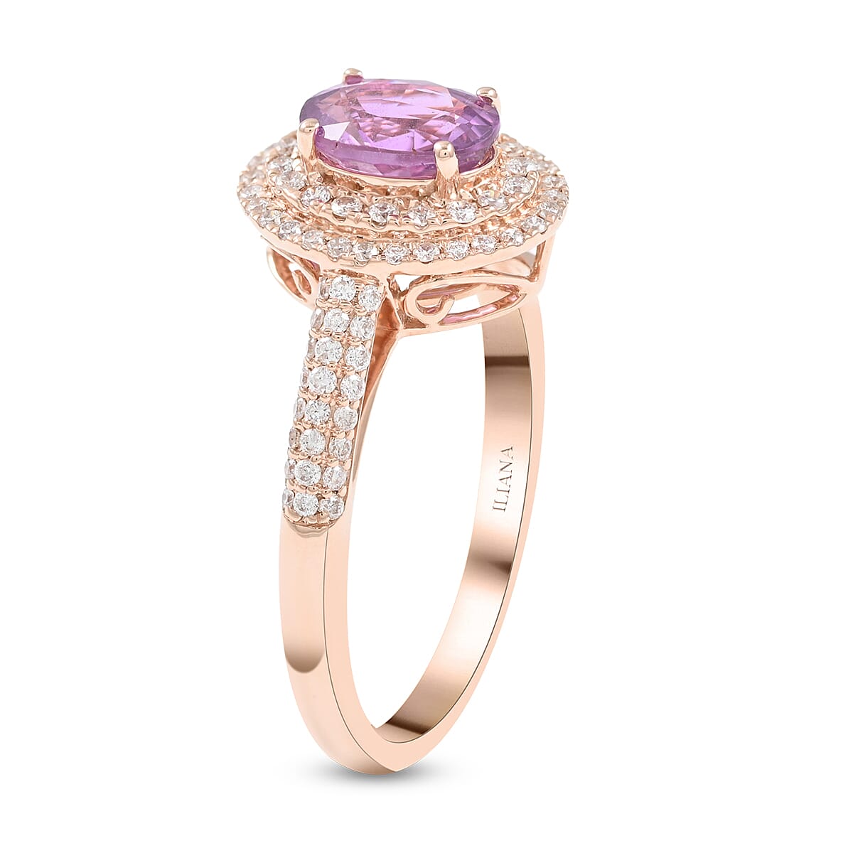 Certified and Appraised Iliana AAA Madagascar Purple Sapphire and G-H SI Diamond 1.40 ctw Double Halo Ring in 18K Rose Gold (Size 9.0) image number 3
