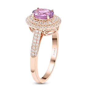 Certified and Appraised Iliana AAA Madagascar Purple Sapphire and G-H SI Diamond 1.40 ctw Double Halo Ring in 18K Rose Gold (Size 9.0)