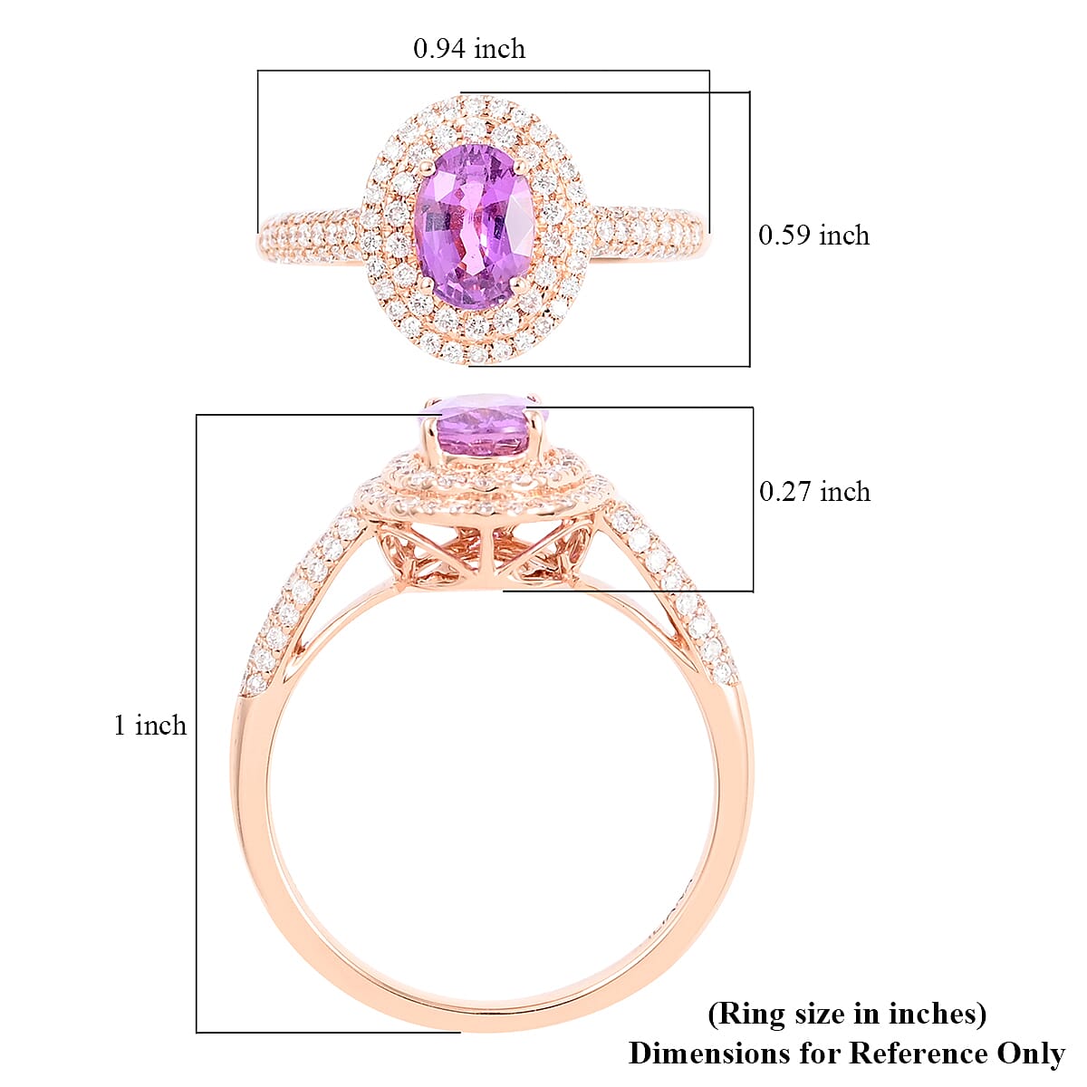 Certified and Appraised Iliana AAA Madagascar Purple Sapphire and G-H SI Diamond 1.40 ctw Double Halo Ring in 18K Rose Gold (Size 9.0) image number 5