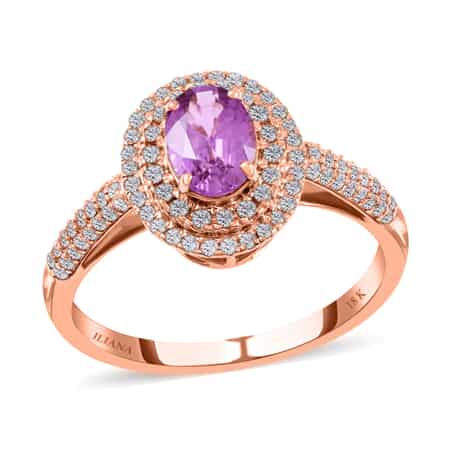 Certified  Iliana 18K Rose Gold AAA Madagascar Purple Sapphire and G-H SI Diamond Double Halo Ring (Size 10.0) 3.85 Grams 1.40 ctw image number 0
