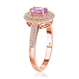 Certified and Appraised Iliana AAA Madagascar Purple Sapphire and G-H SI Diamond 1.40 ctw Double Halo Ring in 18K Rose Gold (Size 10.0)
