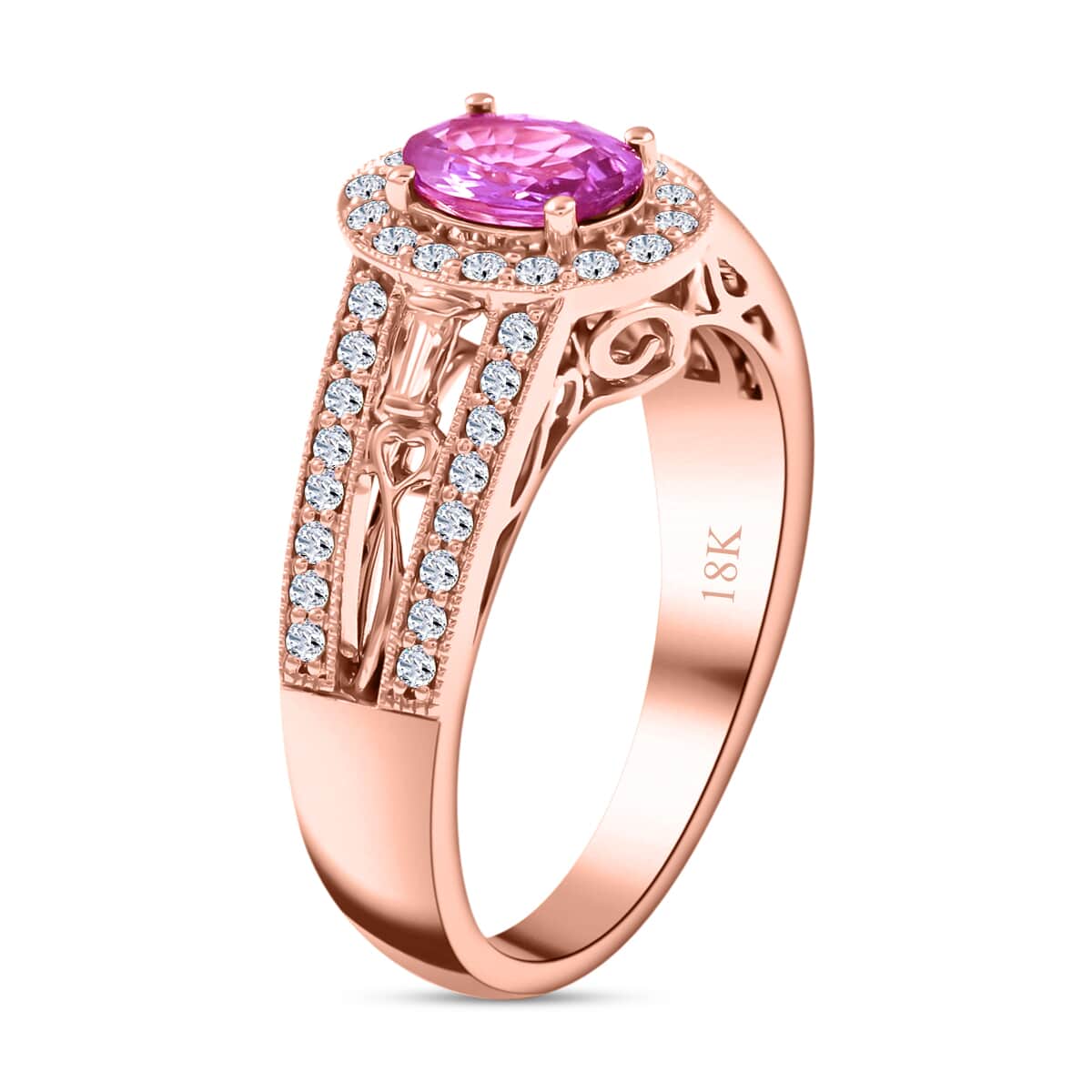 Certified Iliana 18K Rose Gold AAA Madagascar Pink Sapphire and G-H SI Diamond Halo Ring (Size 6.0) 5.50 Grams 1.40 ctw image number 3