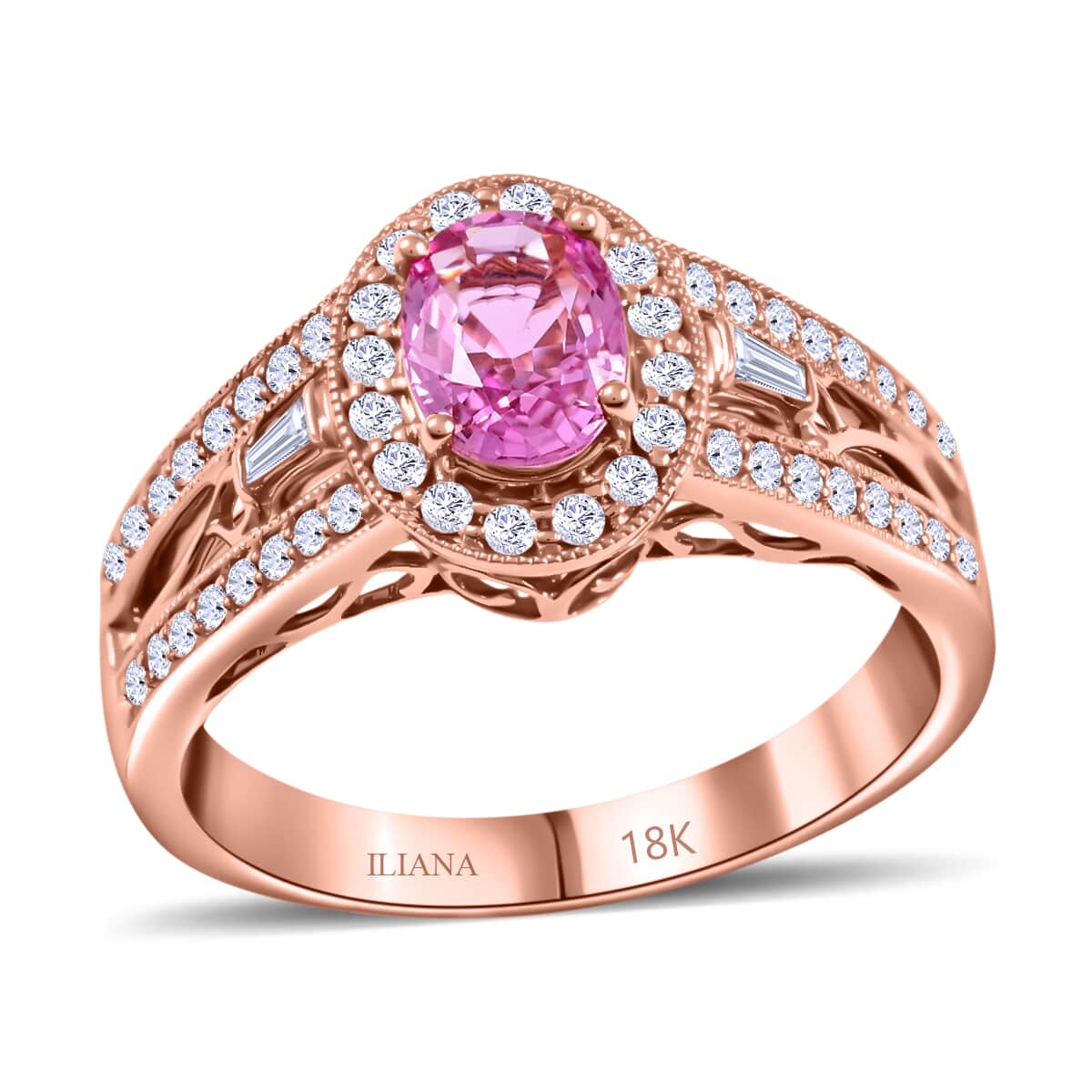 Certified Iliana 18K Rose Gold AAA Madagascar Pink Sapphire and G-H SI Diamond Halo Ring (Size 7.0) 5.50 Grams 1.40 ctw image number 0