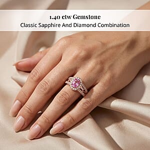 Certified Iliana 18K Rose Gold AAA Madagascar Pink Sapphire and G-H SI Diamond Halo Ring (Size 7.0) 5.50 Grams 1.40 ctw