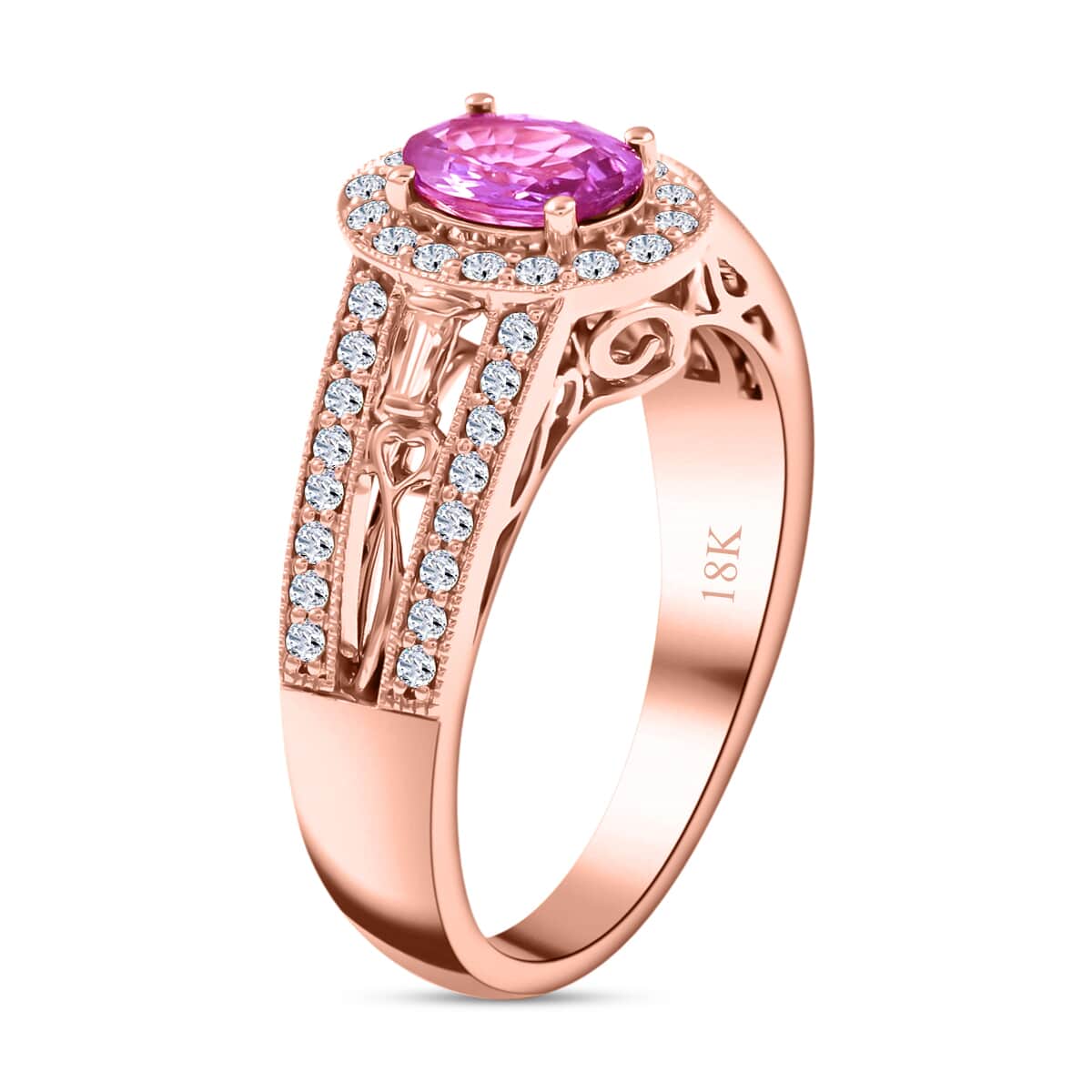 Certified Iliana 18K Rose Gold AAA Madagascar Pink Sapphire and G-H SI Diamond Halo Ring (Size 7.0) 5.50 Grams 1.40 ctw image number 3