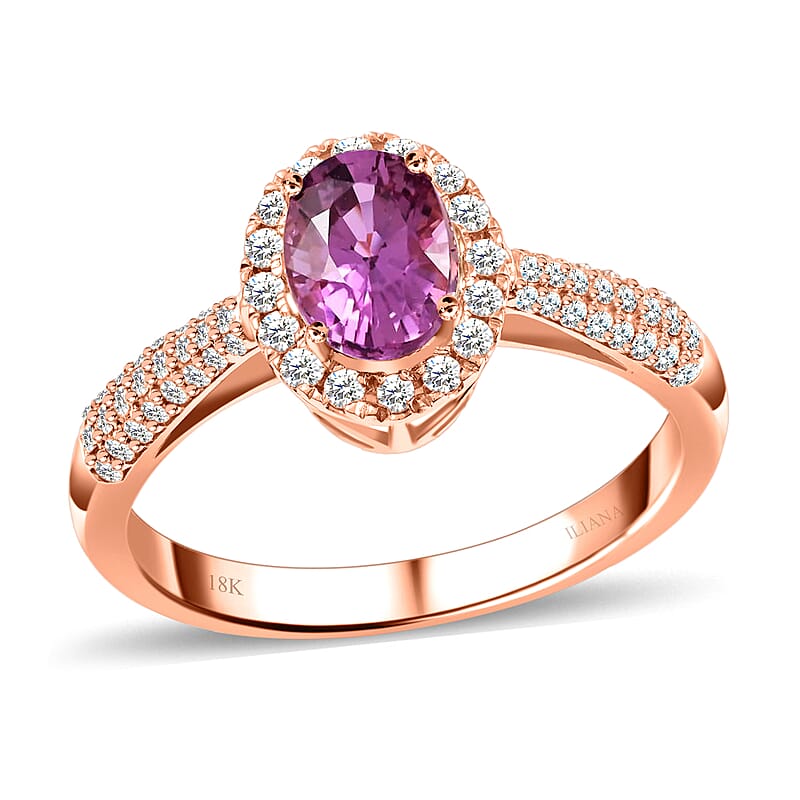 Certified and Appraised Iliana 18K Rose Gold AAA Madagascar Pink Sapphire and G-H SI Diamond Halo Ring (Size 6.0) 1.35 ctw