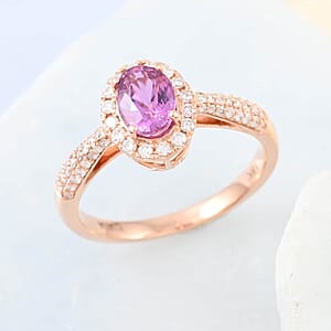 Certified Iliana 18K Rose Gold AAA Madagascar Pink Sapphire and G-H SI Diamond Halo Ring (Size 7.0) 1.35 ctw