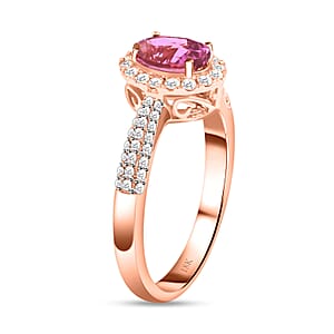 Certified Iliana 18K Rose Gold AAA Madagascar Pink Sapphire and G-H SI Diamond Halo Ring (Size 7.0) 1.35 ctw