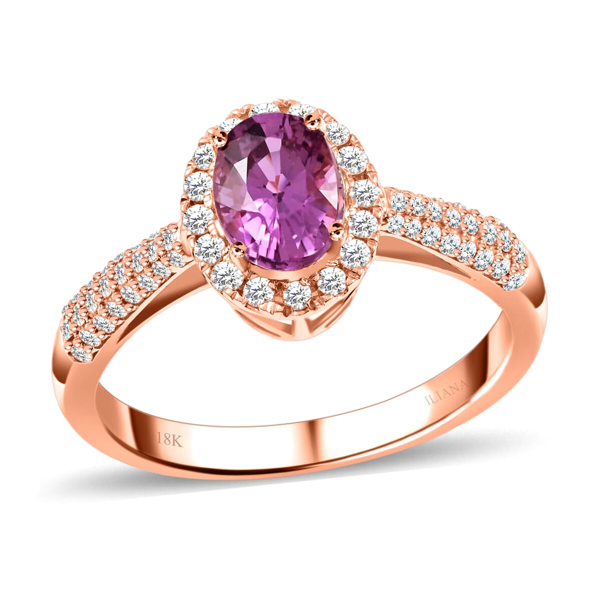 Certified  Iliana 18K Rose Gold AAA Madagascar Pink Sapphire and G-H SI Diamond Halo Ring (Size 8.0) 3.80 Grams 1.35 ctw image number 0