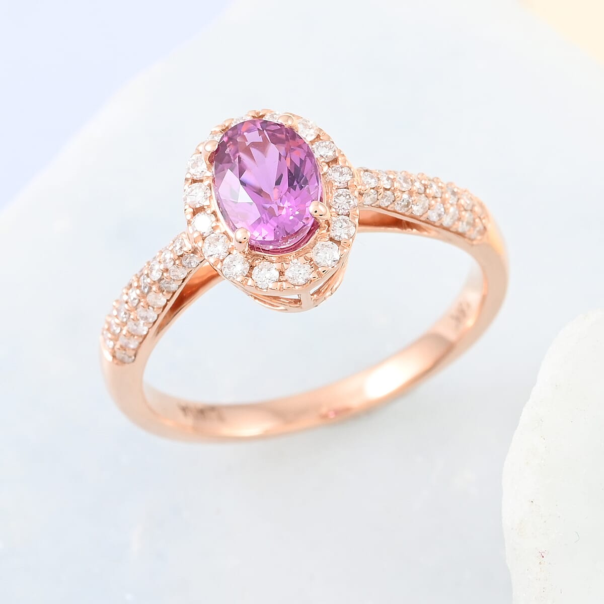 Certified Iliana 18K Rose Gold AAA Madagascar Pink Sapphire and G-H SI Diamond Halo Ring (Size 9.0) 1.35 ctw image number 1