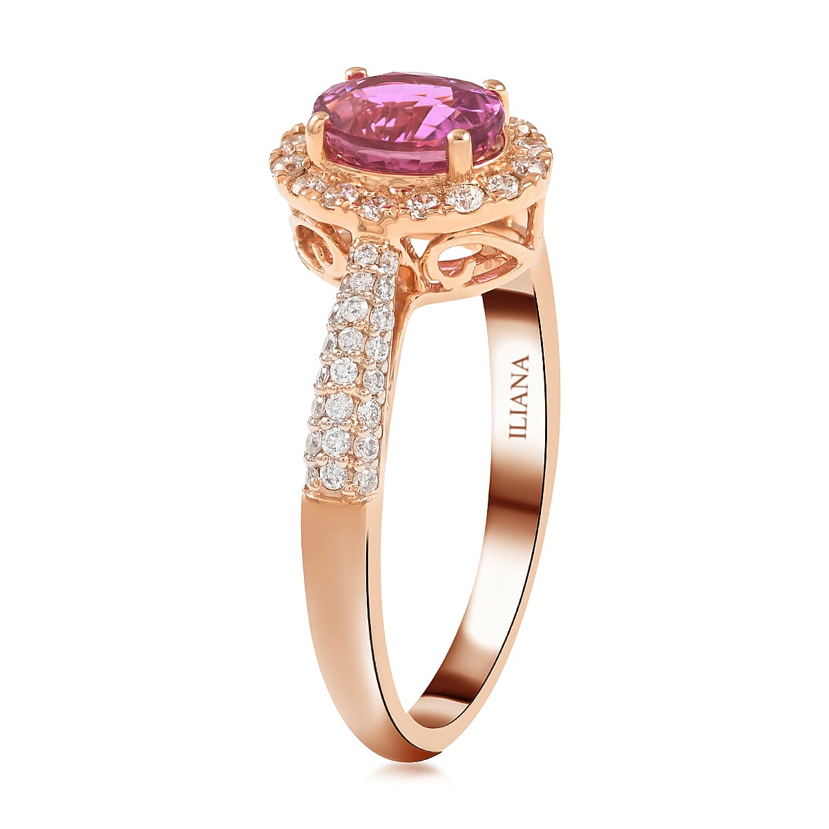 Certified Iliana 18K Rose Gold AAA Madagascar Pink Sapphire and G-H SI Diamond Halo Ring (Size 9.0) 1.35 ctw image number 3