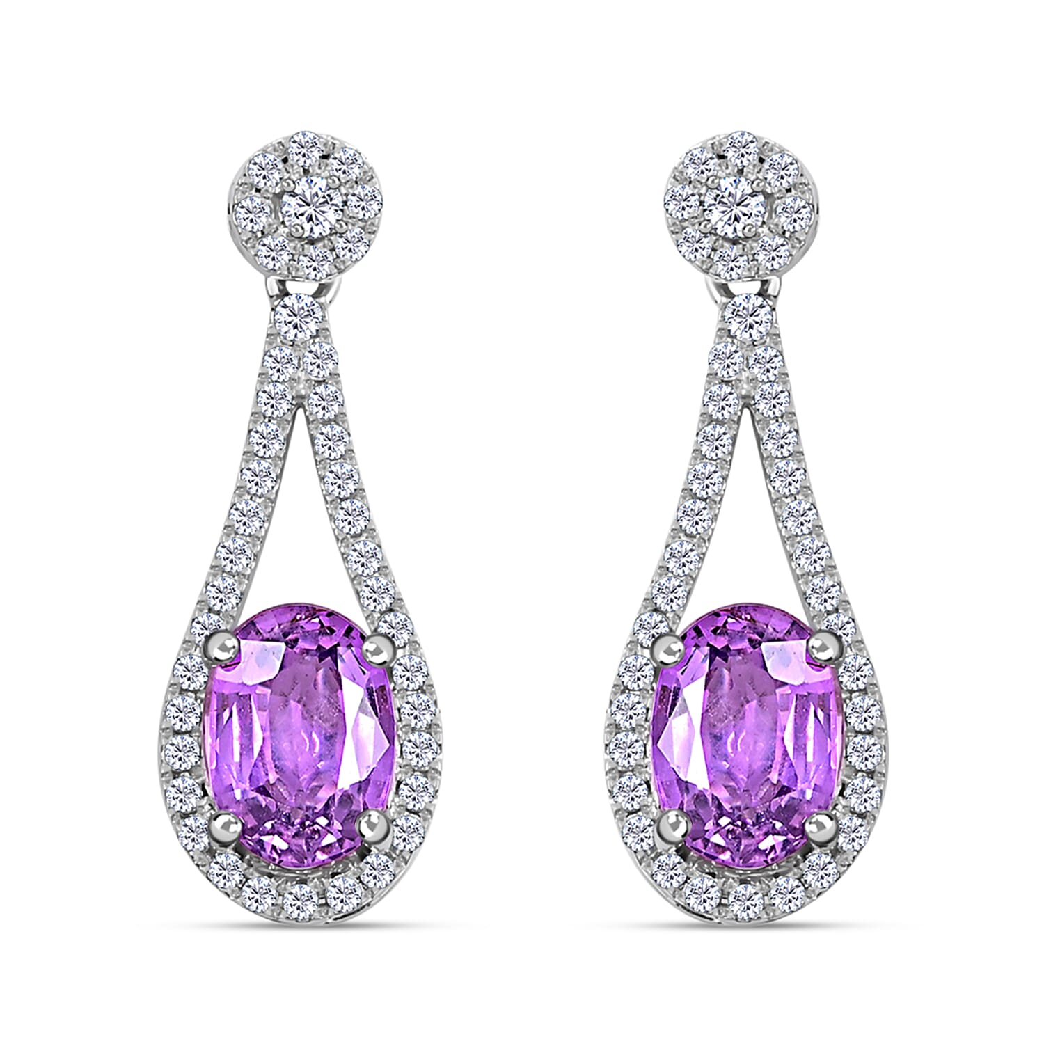 Certified and Appraised Iliana 18K White Gold AAA Madagascar Purple Sapphire and G-H SI Diamond Earrings 2.10 ctw