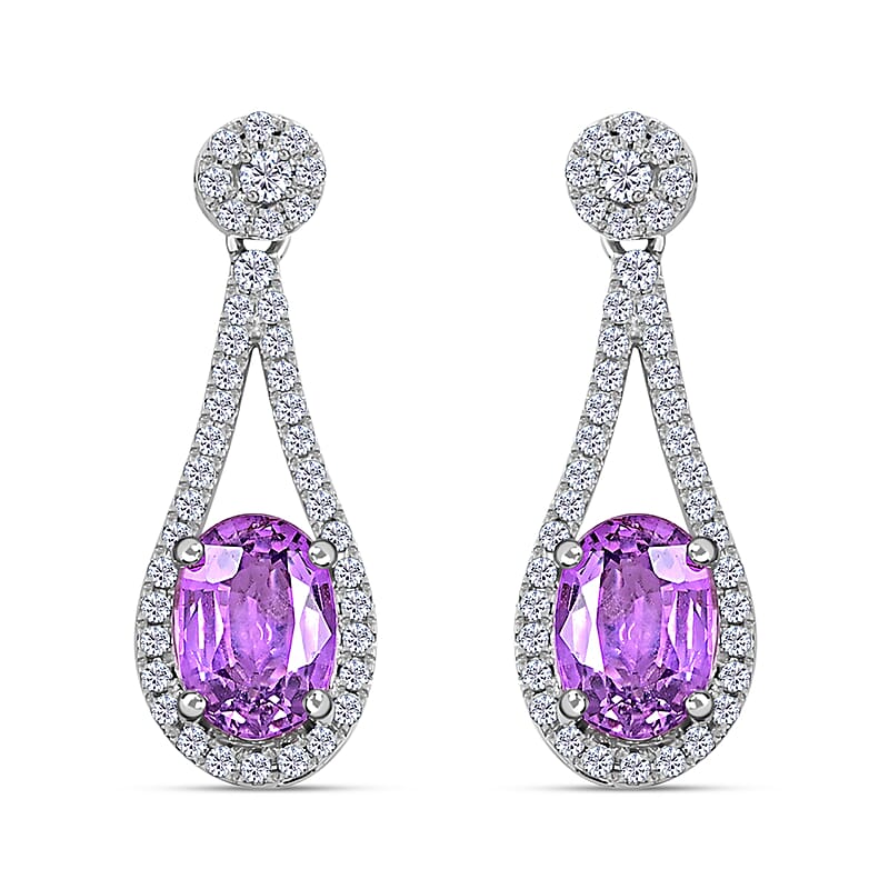 Certified and Appraised Iliana 18K White Gold AAA Madagascar Purple Sapphire and G-H SI Diamond Earrings 2.10 ctw