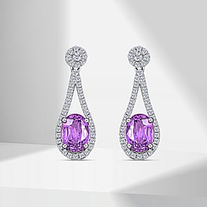 Certified and Appraised Iliana 18K White Gold AAA Madagascar Purple Sapphire and G-H SI Diamond Earrings 2.10 ctw