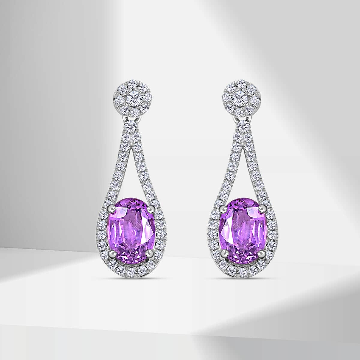 Certified Iliana 18K White Gold AAA Madagascar Purple Sapphire and G-H SI Diamond Earrings 2.10 ctw image number 1
