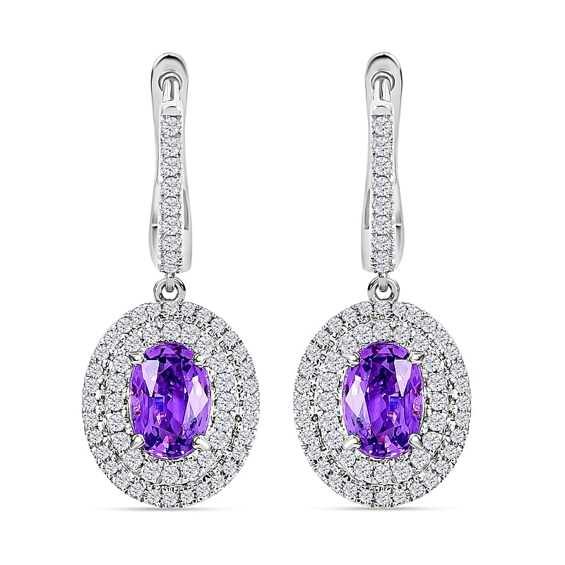 Certified and Appraised Iliana 18K White Gold AAA Madagascar Purple Sapphire and G-H SI Diamond Earrings 5.30 Grams 2.20 ctw