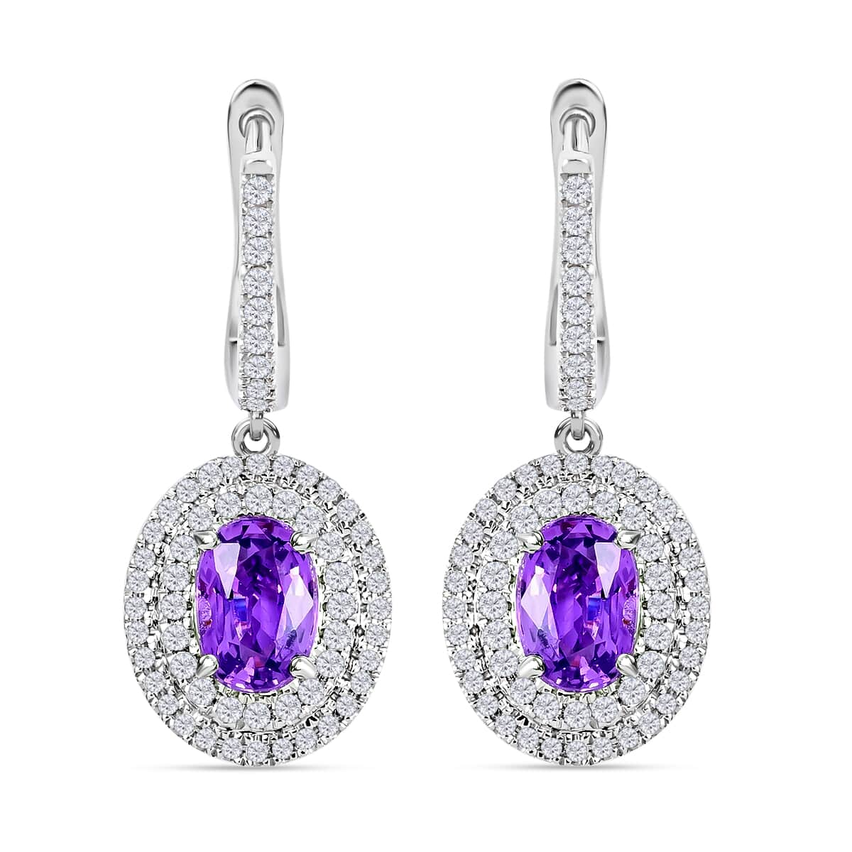 Certified Iliana 18K White Gold AAA Madagascar Purple Sapphire and G-H SI Diamond Earrings 5.30 Grams 2.20 ctw image number 0
