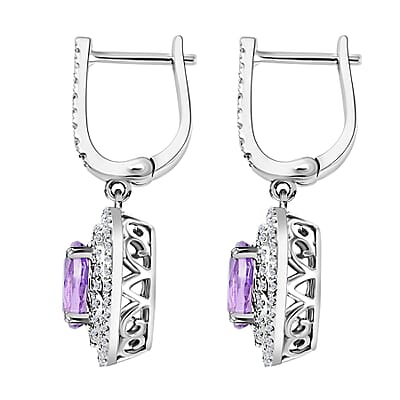 Certified and Appraised Iliana 18K White Gold AAA Madagascar Purple Sapphire and G-H SI Diamond Earrings 5.30 Grams 2.20 ctw