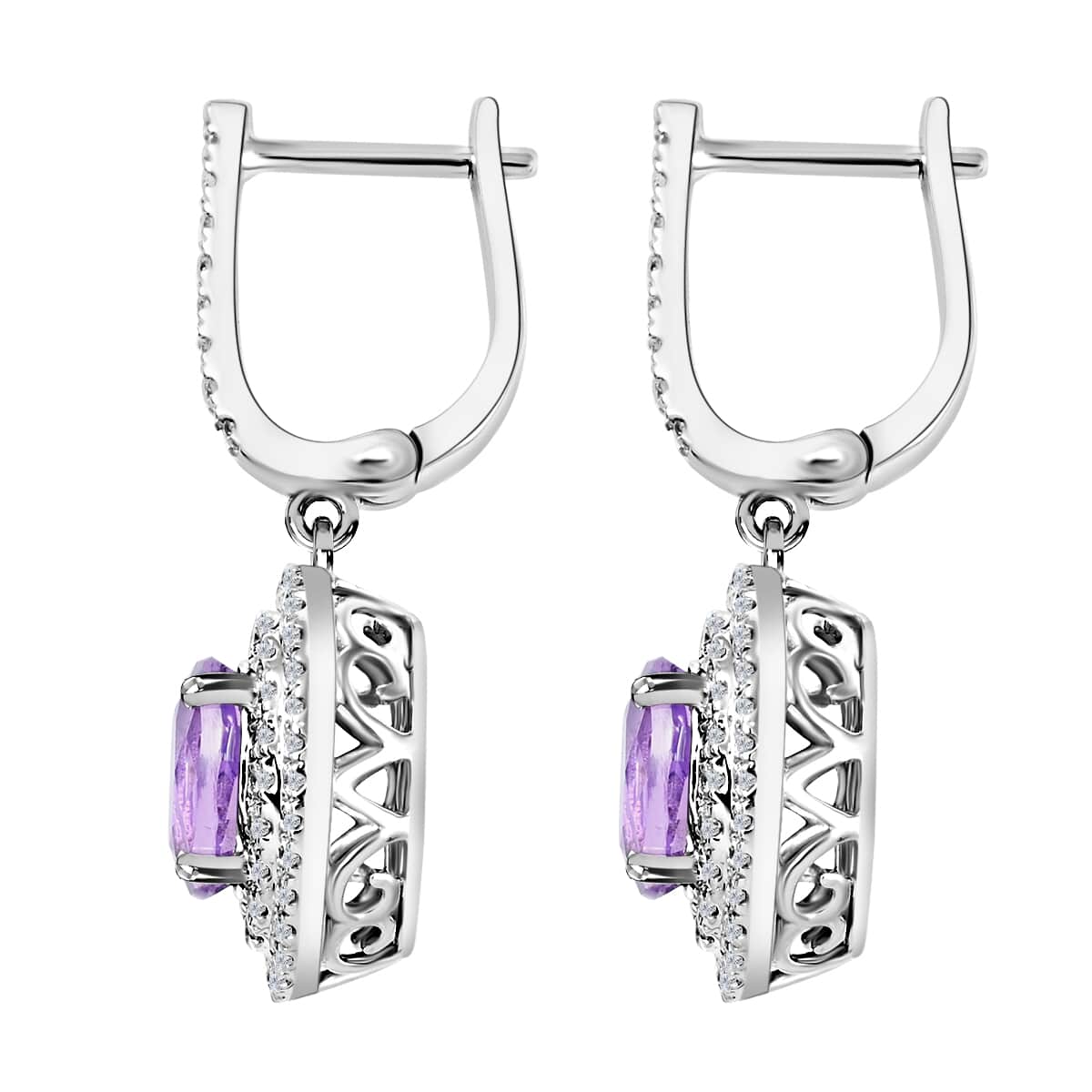 Certified Iliana 18K White Gold AAA Madagascar Purple Sapphire and G-H SI Diamond Earrings 5.30 Grams 2.20 ctw image number 3