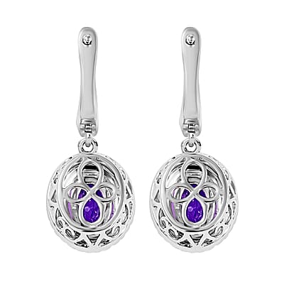 Certified and Appraised Iliana 18K White Gold AAA Madagascar Purple Sapphire and G-H SI Diamond Earrings 5.30 Grams 2.20 ctw