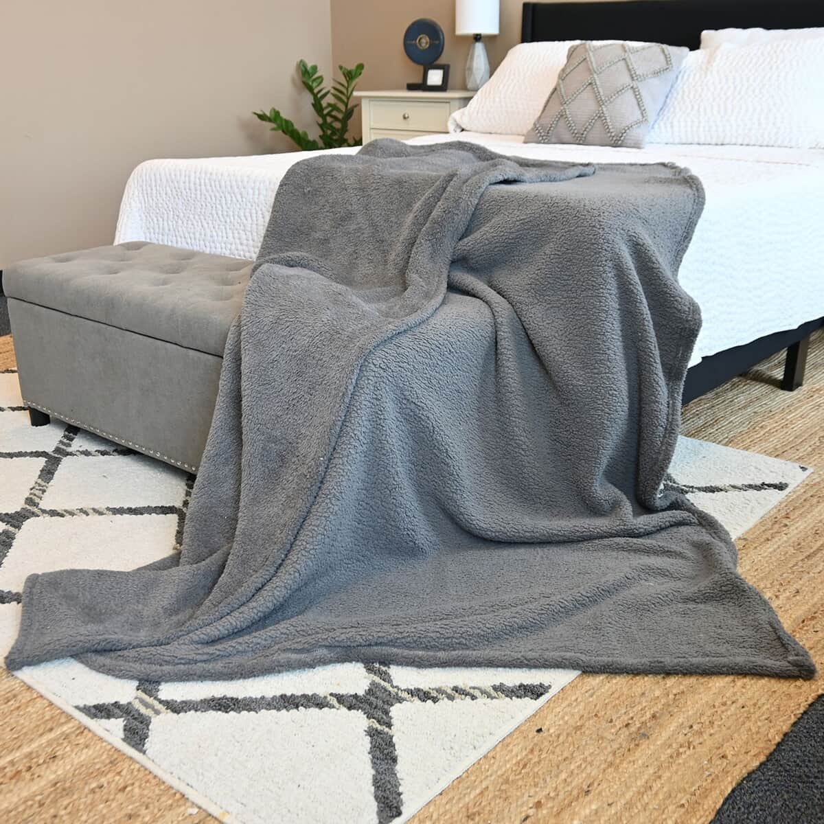HOMESMART Gray Solid Sherpa Microfiber Throw (59"x78") image number 0