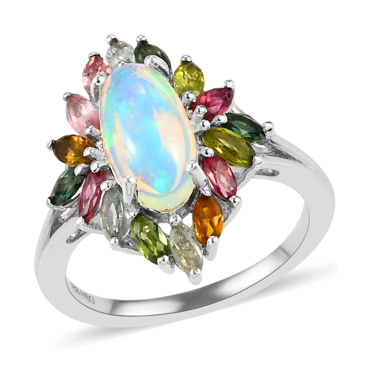 Premium Ethiopian Welo Opal and Multi-Tourmaline Floral Spray Ring in Platinum Over Sterling Silver 2.80 ctw image number 0