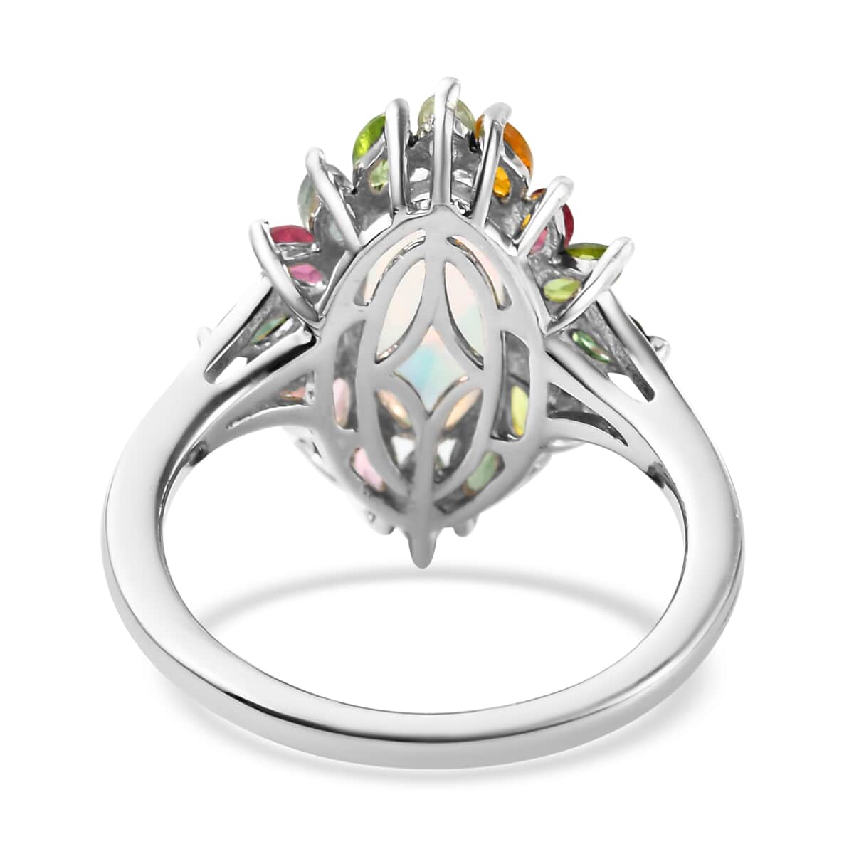 Premium Ethiopian Welo Opal and Multi-Tourmaline Floral Spray Ring in Platinum Over Sterling Silver 2.80 ctw image number 4